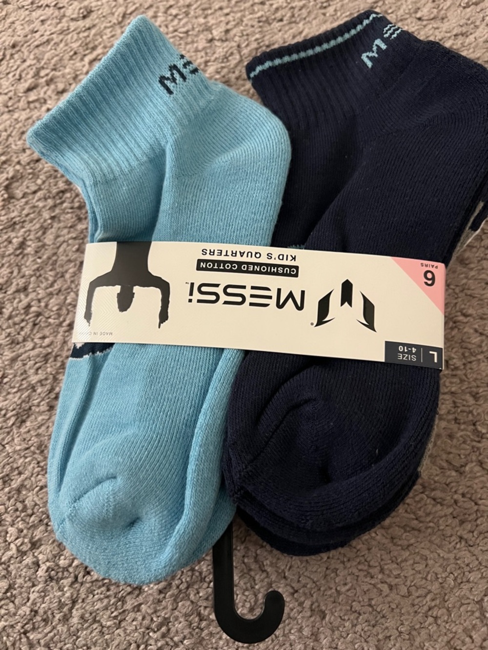 NWT MESSI Kids' Cushioned Ankle Socks - Light Blue & Navy - Pack of 6